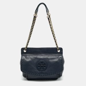 Tory Burch Navy Blue Leather Marion Shoulder Bag, Shoulder Bags - Luxury Closet catalog