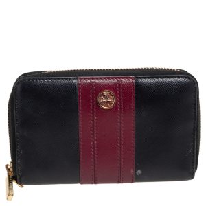 Tory Burch Black/Burgundy Saffiano Leather Zip Around Wallet, Wallets & Money Clips - Luxury Closet catalog