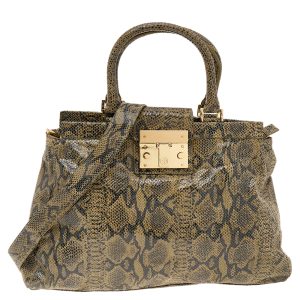 Tory Burch Olive Green/Black Python Embossed Leather Satchel, Satchels - Luxury Closet catalog