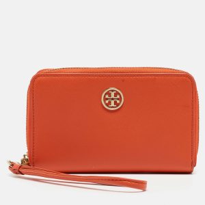 Tory Burch Orange Leather Robinson Zip Around Wristlet Wallet, Wallets & Money Clips - Luxury Closet catalog