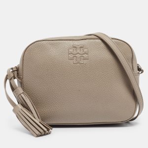 Tory Burch Grey Pebbled Leather Thea Camera Crossbody Bag, Handbags - Luxury Closet catalog