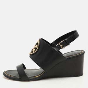 Tory Burch Black Leather Metal Miller Slingback Wedge Sandals Size 39, Sandals - Luxury Closet catalog