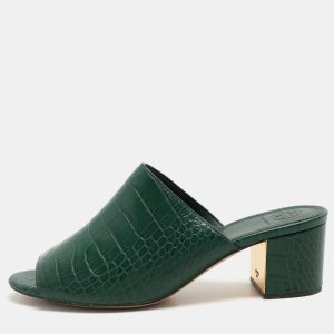 Tory Burch Green Croc Embossed Leather Martine Slide Sandals Size 39, Sandals - Luxury Closet catalog