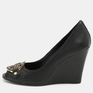 Tory Burch Black Leather Leticia Wedge Pumps Size 37, Pumps - Luxury Closet catalog