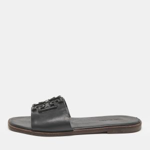 Tory Burch Black Leather Double T Slide Flat Sandals Size 35, Sandals - Luxury Closet catalog