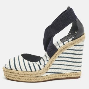 Tory Burch Blue/White Snakeskin Embossed and Leather Natanya Wedge Sandals Size 37, Sandals - Luxury Closet catalog