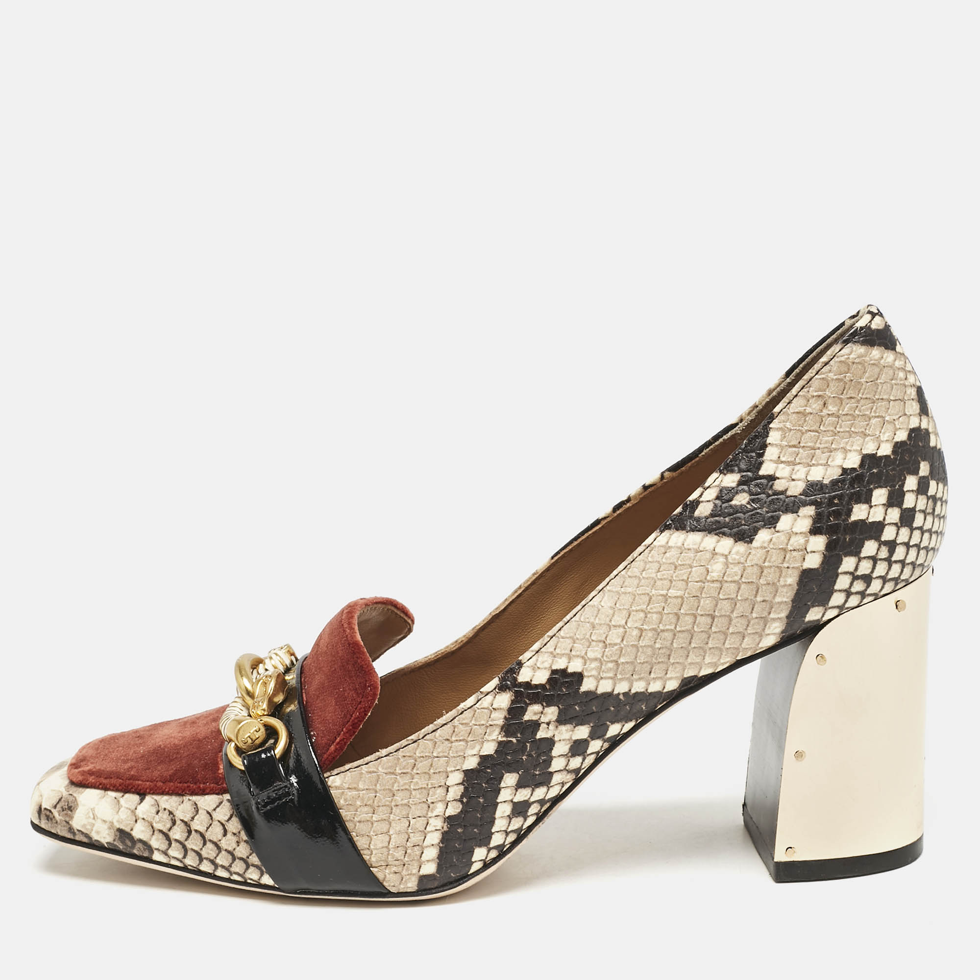 Tory Burch Brown/Beige Snakeskin Embossed Leather and Velvet Jessa Pumps Size 37, Pumps - Luxury Closet catalog