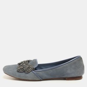 Tory Burch Blue Suede Carissa Smoking Slipper Size 36.5, Flats - Luxury Closet catalog