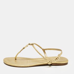 Tory Burch Gold Leather Thong Slingback Flat Sandals Size 36, Sandals - Luxury Closet catalog