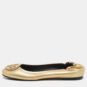 Tory Burch Gold Leather Reva Scrunch Ballet Flats Size 37, Flats - Luxury Closet catalog