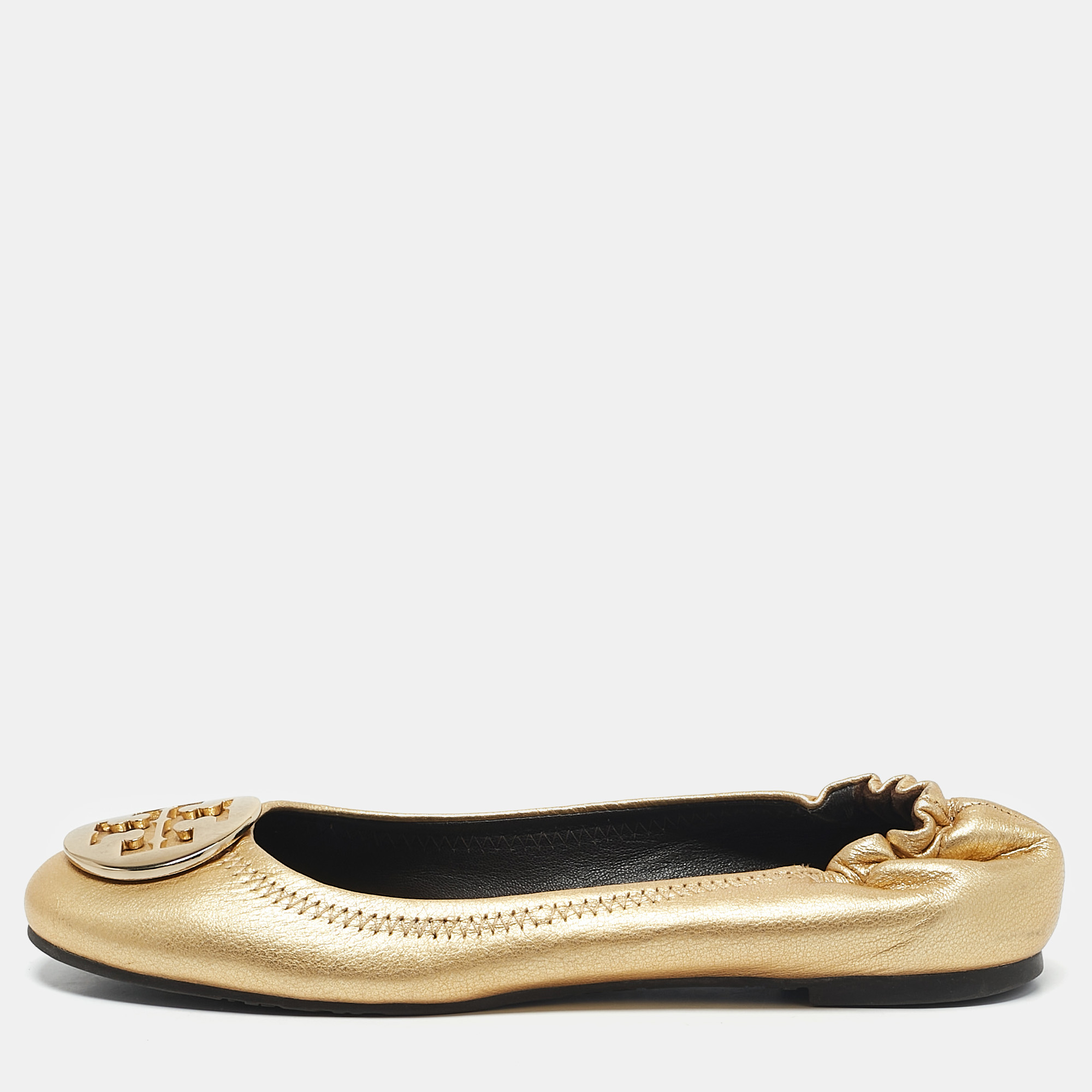 Tory Burch Gold Leather Reva Scrunch Ballet Flats Size 37, Flats - Luxury Closet catalog