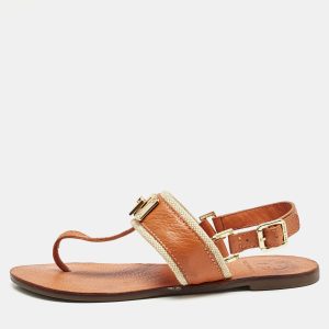 Tory Burch Orange Leather T-Strap Flat Sandals Size 38, Sandals - Luxury Closet catalog