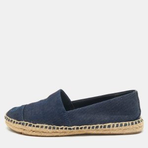 Tory Burch Navy Blue Denim Slip On Espadrille Flats Size 38.5, Flats - Luxury Closet catalog