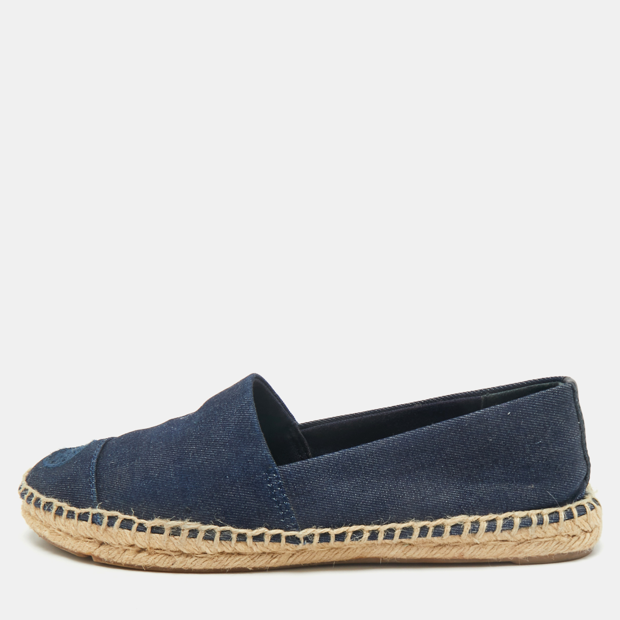 Tory Burch Navy Blue Denim Slip On Espadrille Flats Size 38.5, Flats - Luxury Closet catalog