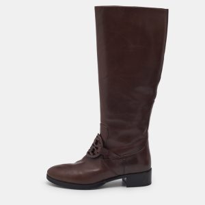 Tory Burch Brown Leather Miller Knee Length Boots Size 38.5, Boots - Luxury Closet catalog