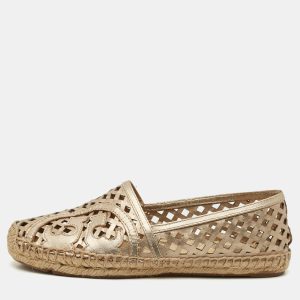 Tory Burch Gold Perforated Leather Espadrille Flats Size 36.5, Flats - Luxury Closet catalog
