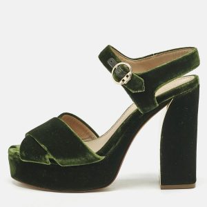 Tory Burch Green Velvet Platform Ankle Strap Sandals Size 38, Sandals - Luxury Closet catalog