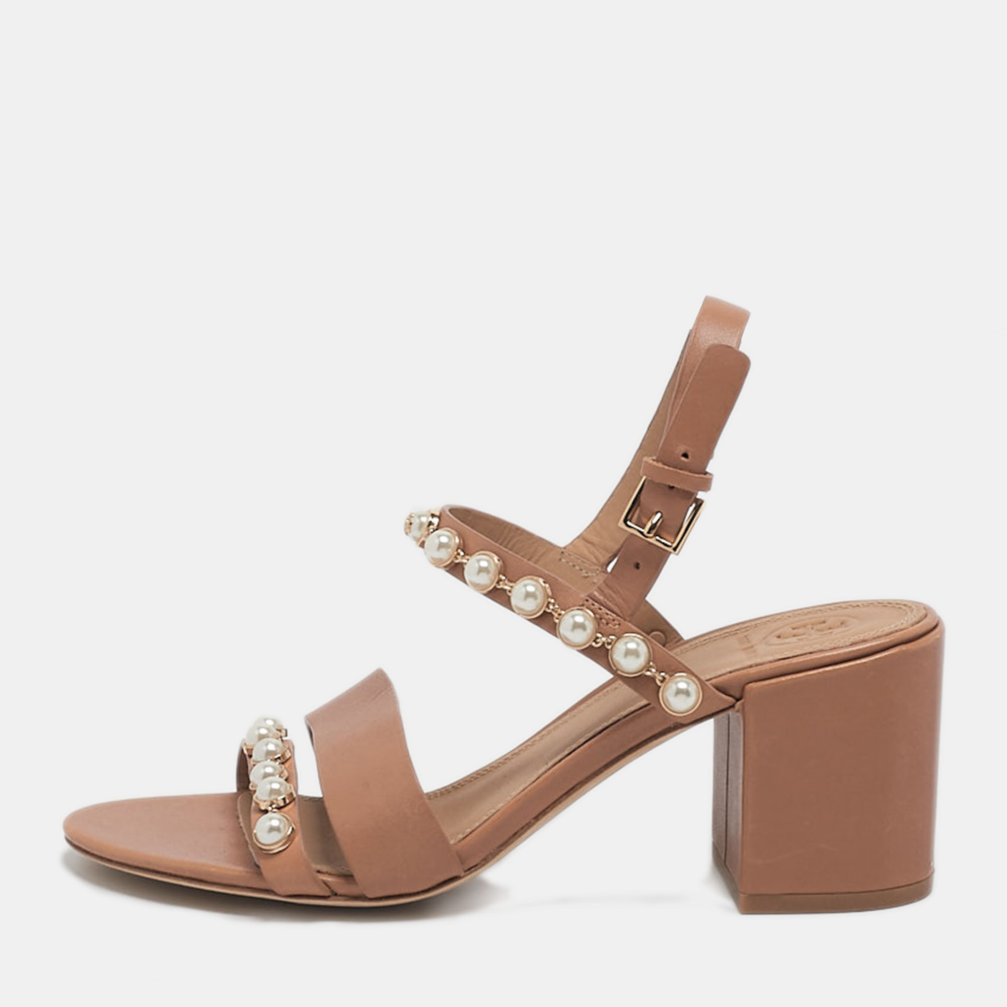Tory Burch Brown Leather Emmy Pearl Ankle Strap Sandals Size 37, Sandals - Luxury Closet catalog