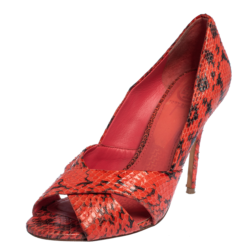 Tory Burch Red Snakeskin Peep Toe Pumps Size 36, Pumps - Luxury Closet catalog