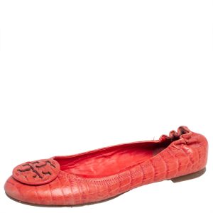 Tory Burch Orange Croc Embossed Leather Minnie Travel Ballet Flats Size 36, Flats - Luxury Closet catalog
