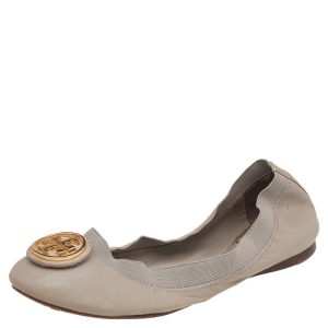 Tory Burch Grey Leather Carolina Scrunch Ballet Flats Size 37, Flats - Luxury Closet catalog
