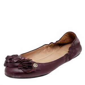 Tory Burch Burgundy Leather Flower Scrunch Ballet Flats Size 35.5, Flats - Luxury Closet catalog