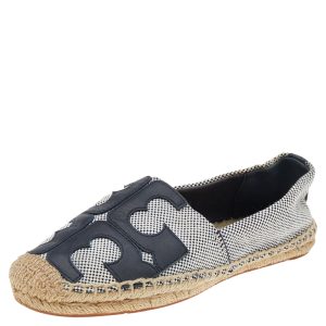 Tory Burch Black/White Canvas And Leather Logo Lonnie Espadrilles Flats Size 37, Flats - Luxury Closet catalog