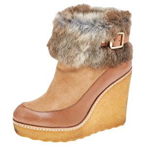 Tory Burch Tan Leather, Suede And Fur Wedge Ankle Boots Size 37, Boots - Luxury Closet catalog