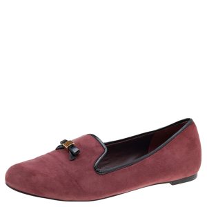Tory Burch Burgundy Suede Smoking Slippers Size 38.5, Flats - Luxury Closet catalog