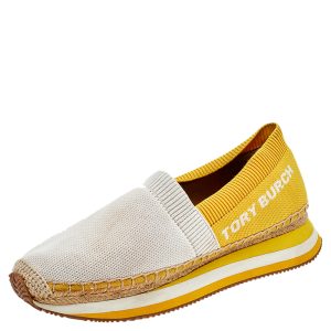 Tory Burch White/Yellow Knit Fabric Daisy Espadrille Slip On Sneakers Size 38.5, Athletic Shoes & Sneakers - Luxury Closet catalog