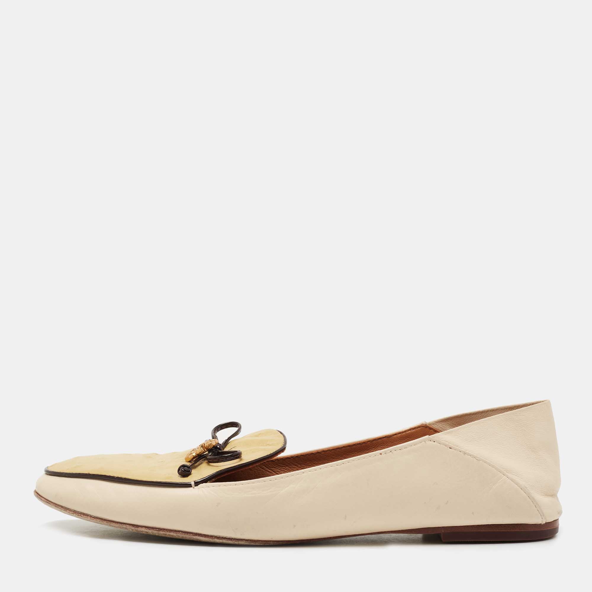Tory Burch Beige/Cream Leather and Ostrich Embossed Charm Loafers Size 40, Flats - Luxury Closet catalog