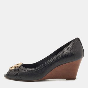 Tory Burch Black Leather Sally Wedge Pumps Size 39.5, Pumps - Luxury Closet catalog