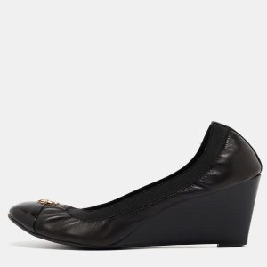 Tory Burch Black Leather Jolie Wedge Cap Toe Pumps Size 40, Pumps - Luxury Closet catalog