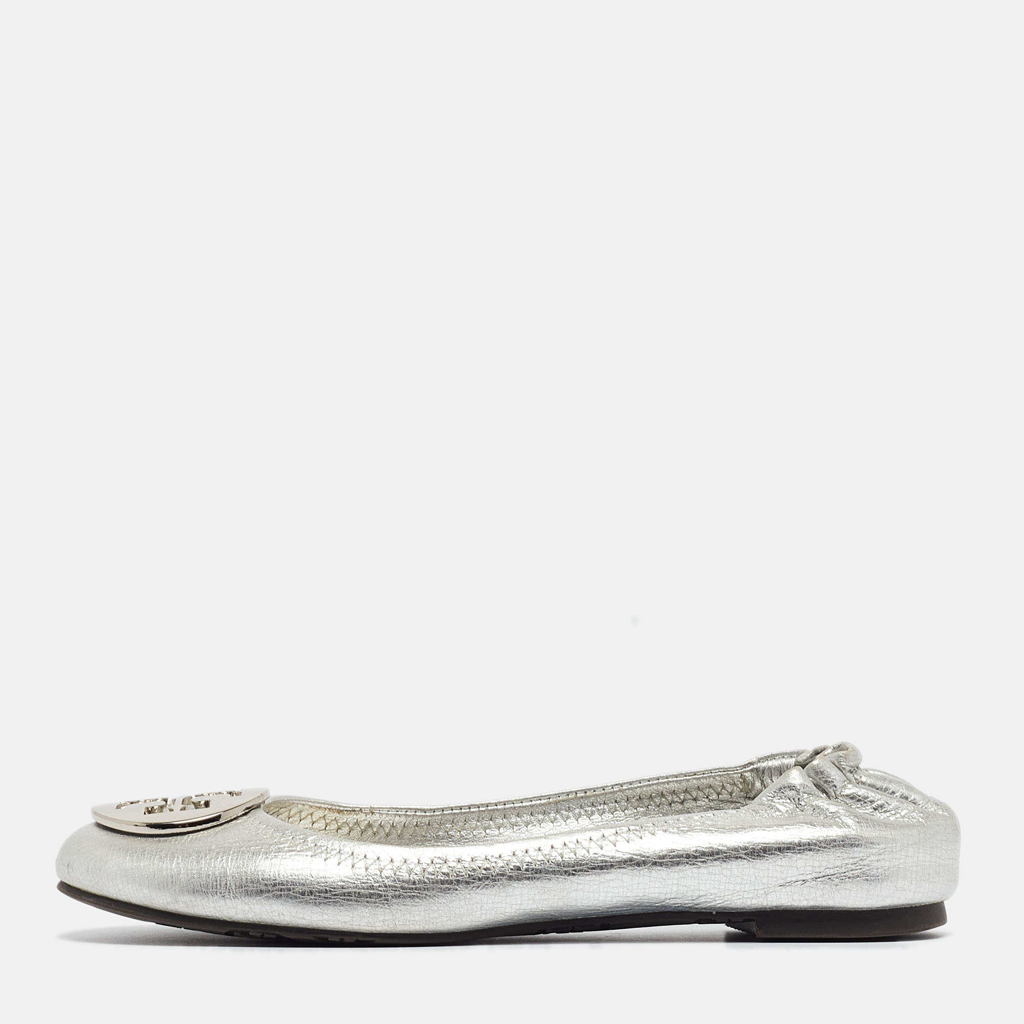 Tory Burch Silver Leather Reva Scrunch Ballet Flats Size 37, Flats - Luxury Closet catalog