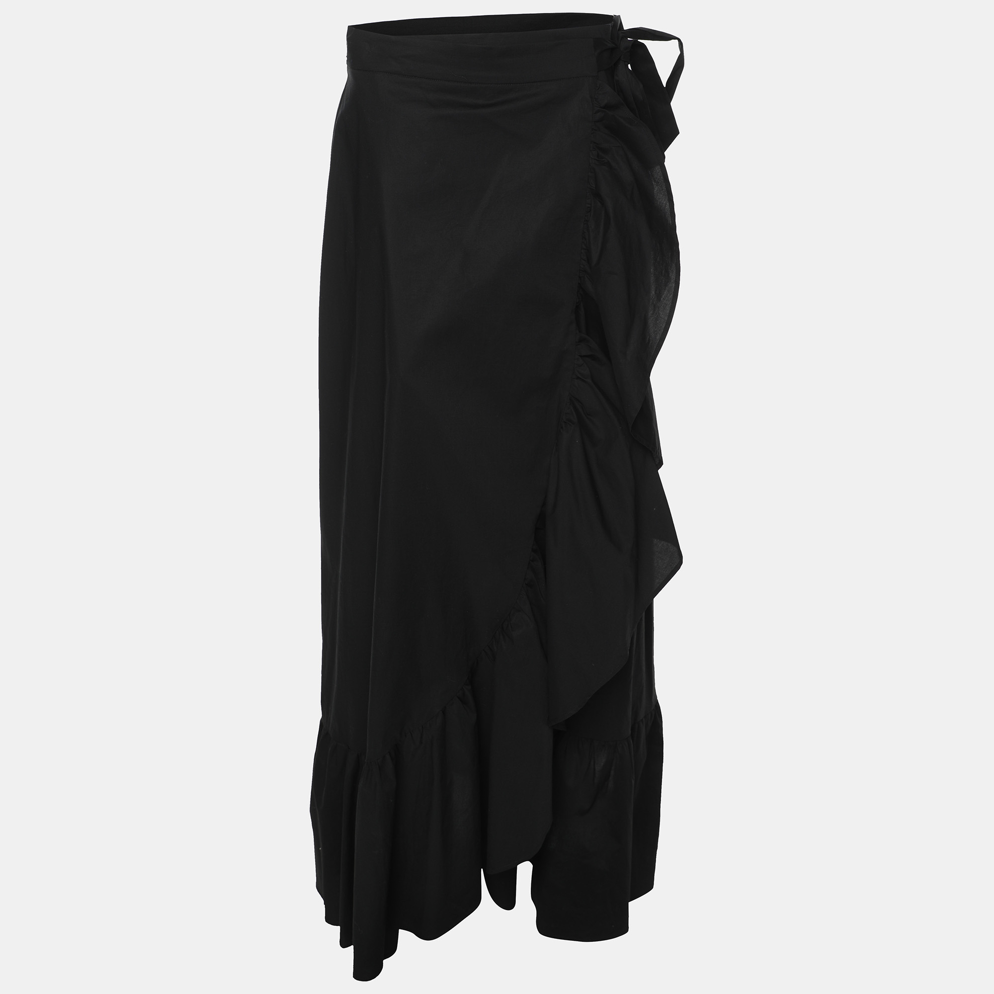 Twinset Black Cotton Ruffled Midi Skirt M, Skirts - Luxury Closet catalog