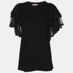 Twinset Black Cotton Ruffled Tops M, Shirts & Tops - Luxury Closet catalog