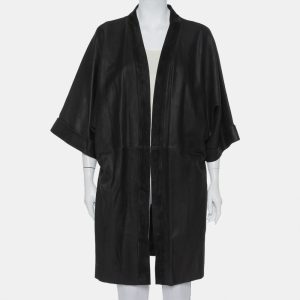 IRO Black Suede Leather Open Front Kimono S, Coats & Jackets - Luxury Closet catalog