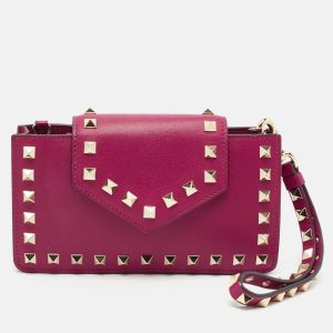 Valentino Magenta Leather Rockstud Phone Case Pouch, Mobile Phone Cases - Luxury Closet catalog