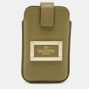 Valentino Green Grained Leather Phone Case, Luggage Accessories - Luxury Closet catalog