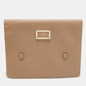 Valentino Beige Leather Flap iPad Cover, Mobile Phone Cases - Luxury Closet catalog