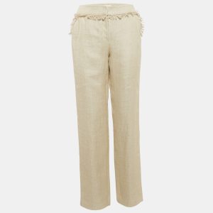 Valentino Beige Linen Fringed Trousers L, Clothing - Luxury Closet catalog