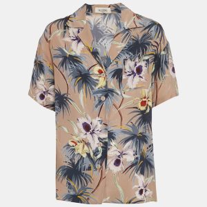 Valentino Brown/Grey Hawaiian Print Silk Crepe Short Sleeve Shirt M, Shirts & Tops - Luxury Closet catalog