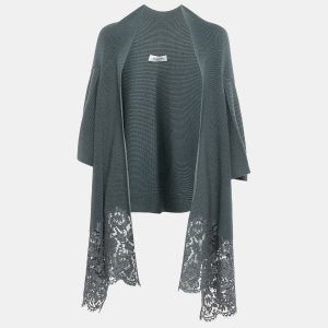 Valentino Grey Wool Rib Knit & Lace Trim Open Cardigan M, Sweaters & Cardigans - Luxury Closet catalog