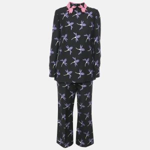 Valentino Black Floral Print Wool Blend Top and Pants Set M, Suits - Luxury Closet catalog