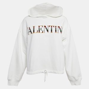 Valentino White Logo Sequin Embellished Cotton Knit Hoodie M, Sweaters & Cardigans - Luxury Closet catalog