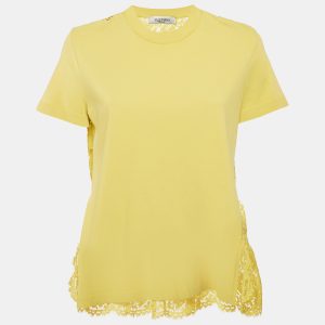 Valentino Yellow Lace and Jersey Crew Neck Top M, Shirts & Tops - Luxury Closet catalog