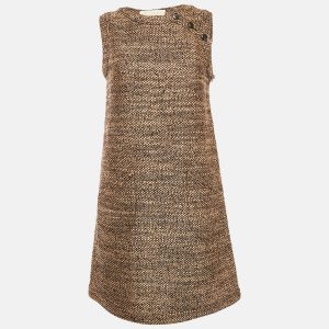 Valentino Brown/Beige Tweed Sleeveless Mini Dress M, Dresses - Luxury Closet catalog