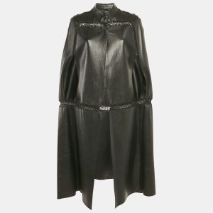 Valentino Black Crochet Trim Leather Cape Coat M, Coats & Jackets - Luxury Closet catalog