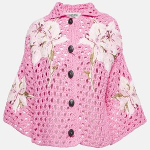 Valentino Pink Floral Embroidered Crochet Short Sleeve Cardigan S, Sweaters & Cardigans - Luxury Closet catalog