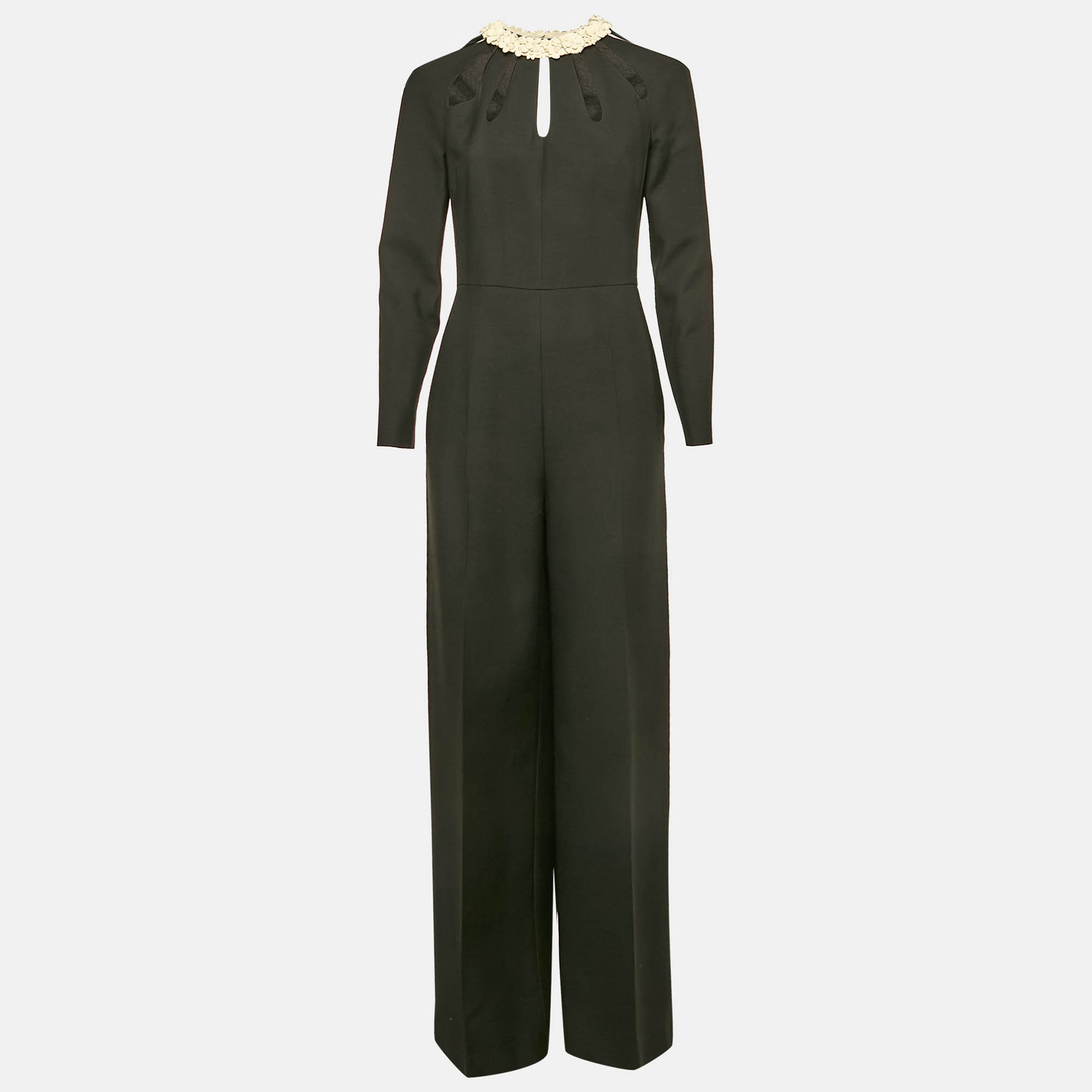 Valentino Black Wool Blend Leather Applique Detail Jumpsuit M, Suits - Luxury Closet catalog